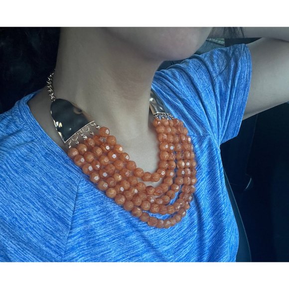 Large bead necklace big burnt orange statement chunky sienna bead caramel big - Picture 4 of 5